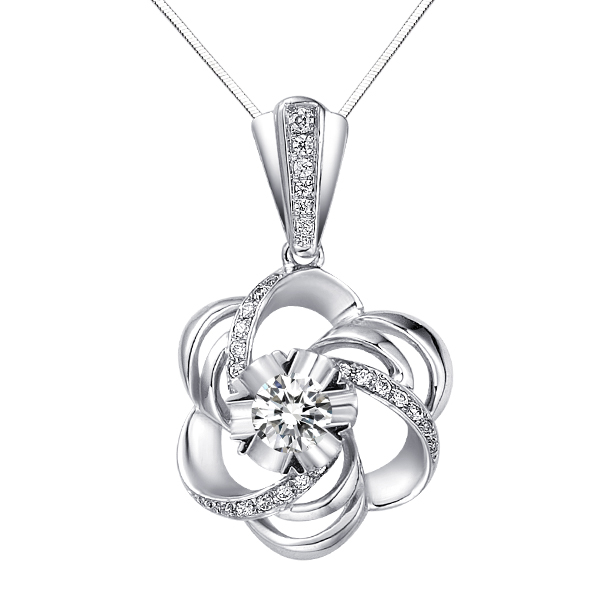 雪中花-白18K金钻石吊坠