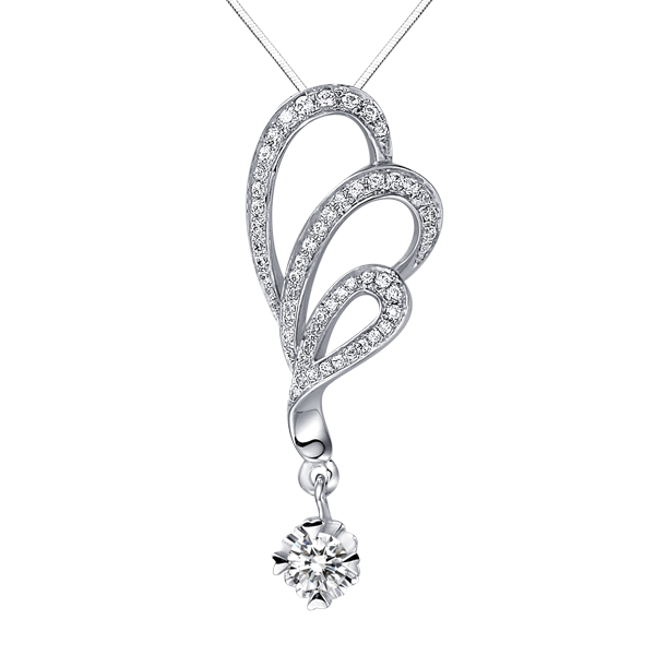蝶舞-白18K金钻石吊坠