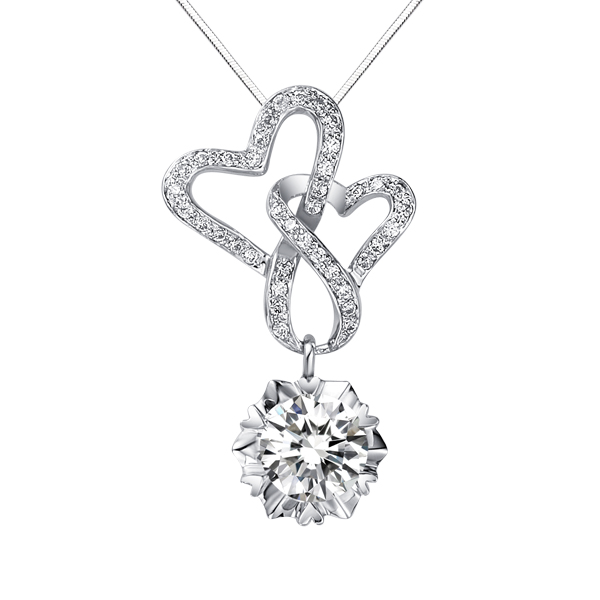 连心锁-白18K金钻石吊坠