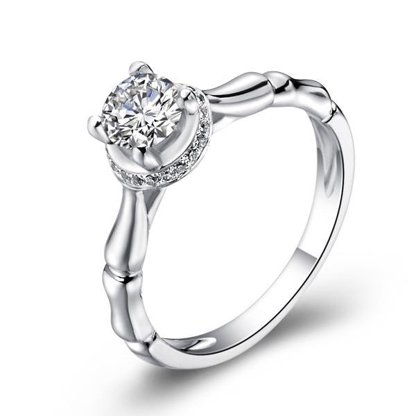 竹节环-白18K金钻石戒指