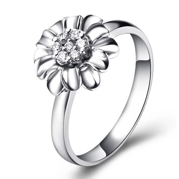 雏菊-白18K金钻石戒指