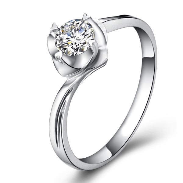 莲-白18K金钻石戒指