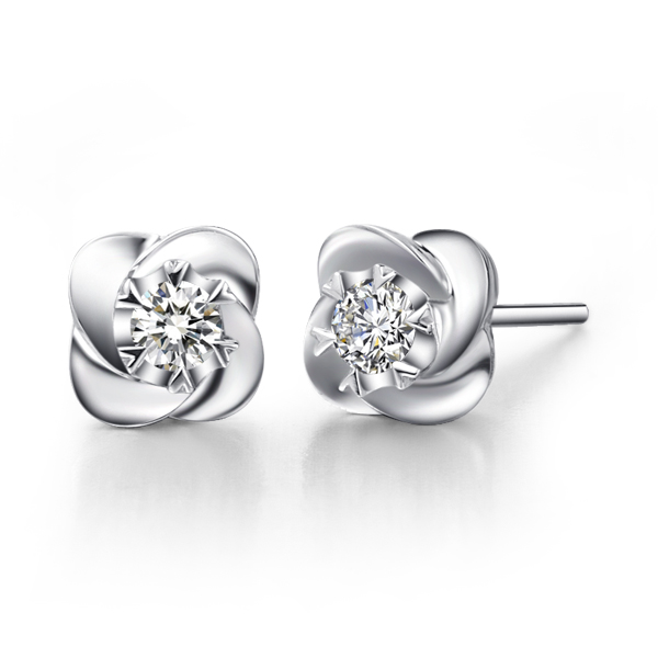 凝香-白18K金钻石耳钉