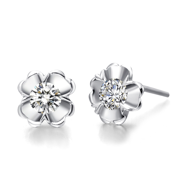 四叶草-白18K金钻石耳钉