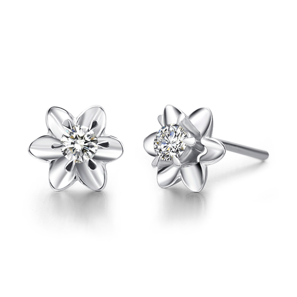 清甜水仙-白18K金钻石耳钉